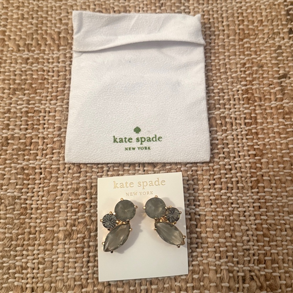 NEW Kate Spade Crystal Look Stud Back Earrings 3-STONE Cluster 14K Gold Filled